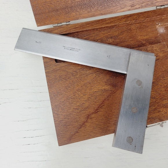 Starrett No. 55 Beveled Edge 4 1/2" Square Tool With Wooden Box Machinist - Picture 7 of 15